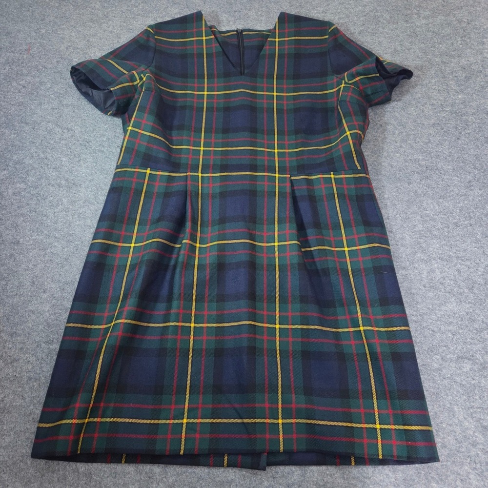 ScotlandShop Green Tartan Plaid V-Neck Short Sleeve Shift Dress Womens US 12